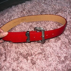 Vintage Harken Red Leather Belt with Silver Buckle